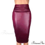 PU Leather Elegant Pencil Midi Skirts