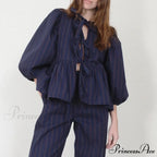 Puff Brief Sleeve Peplum Bind Front Blouse