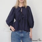 Puff Brief Sleeve Peplum Bind Front Blouse