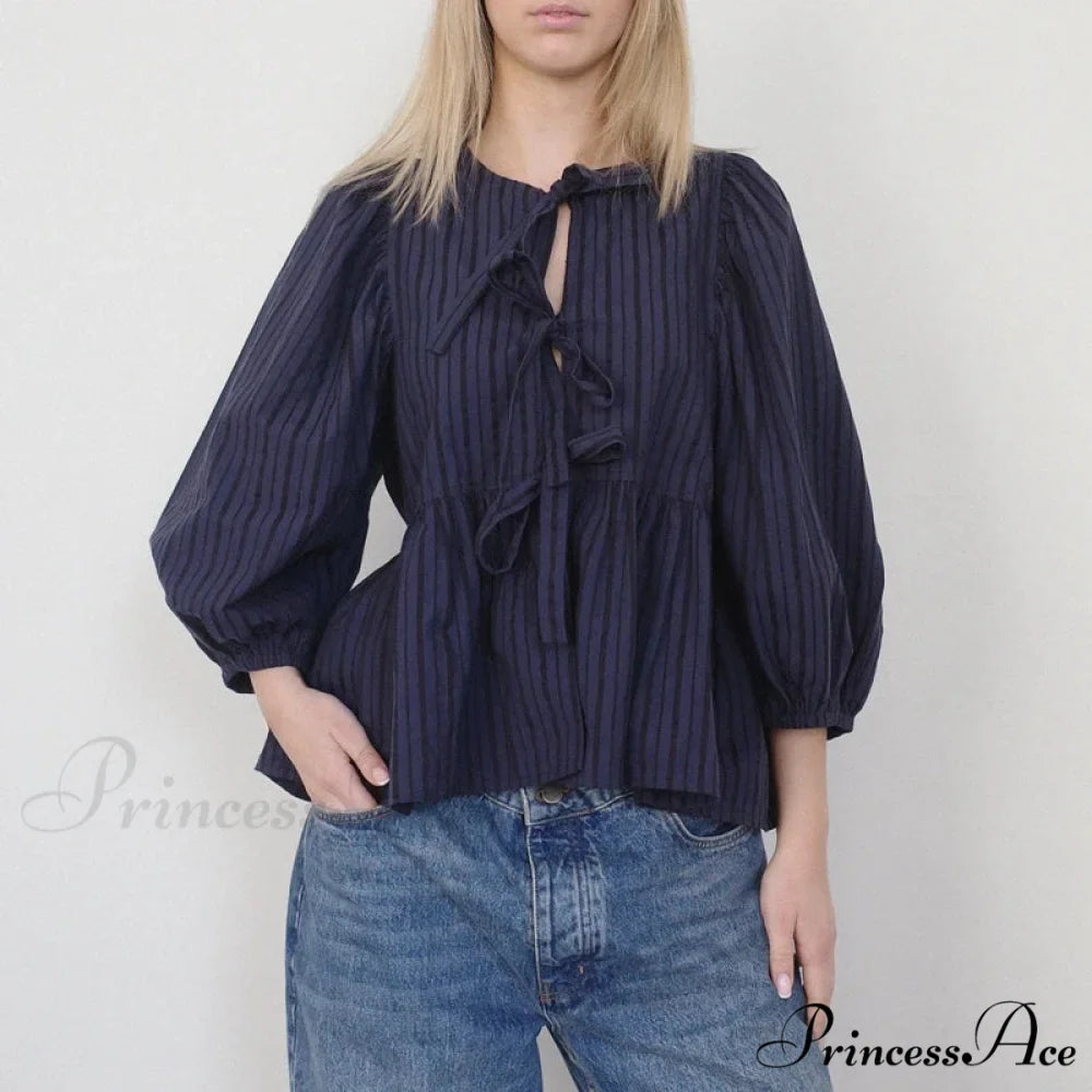 Puff Brief Sleeve Peplum Bind Front Blouse