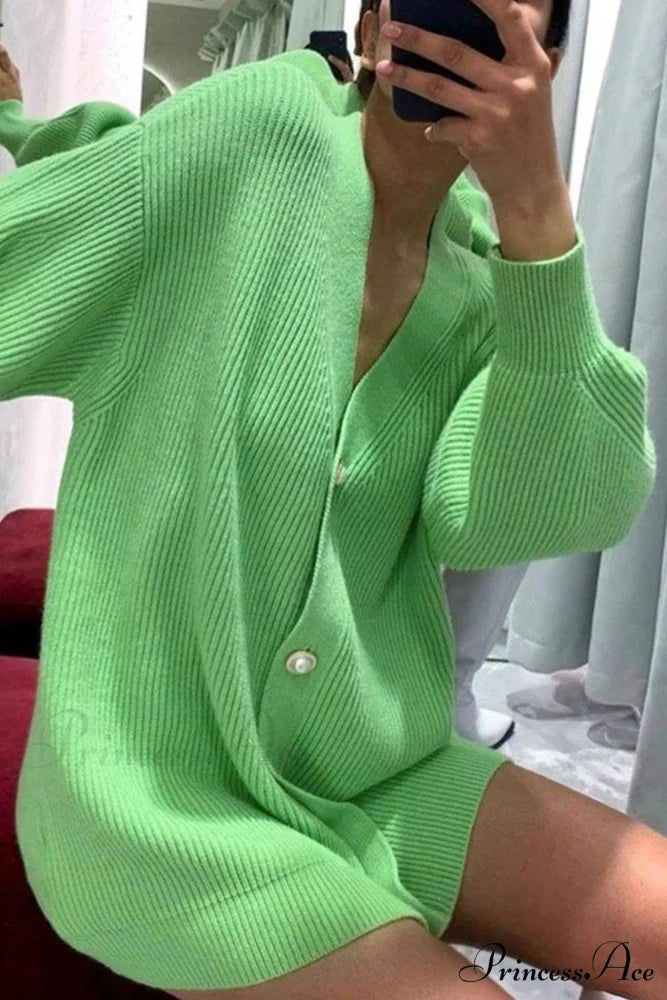 Puff Sleeve Cardigan with Pearl Buttons