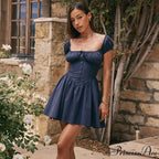 Puff Sleeve Pleated Corset Mini Dress