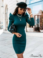 Puff Sleeve Vintage Sheath Knitted Dress