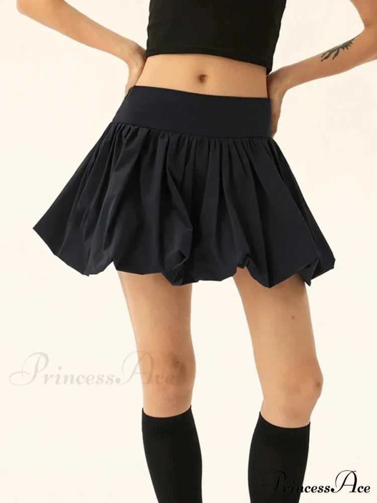 Puffy Frill Hem Pleated Skirt
