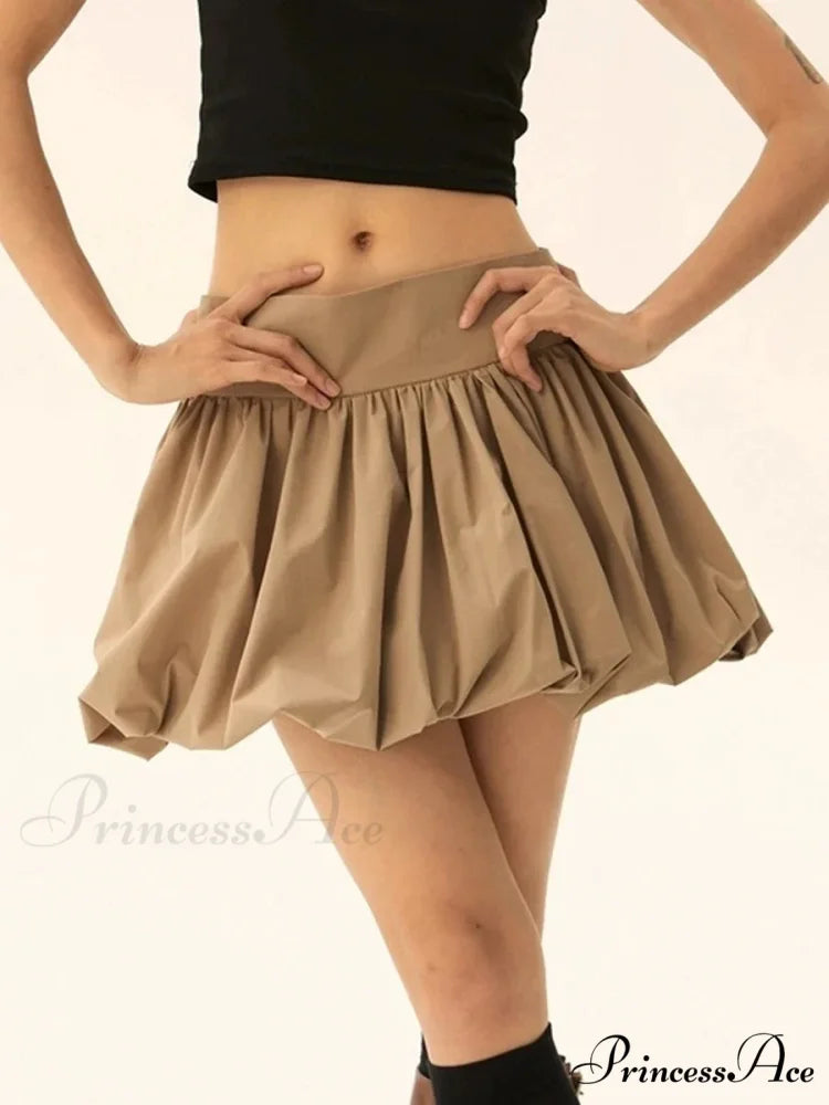 Puffy Frill Hem Pleated Skirt