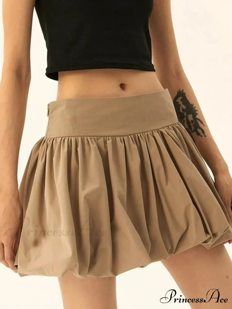 Puffy Frill Hem Pleated Skirt