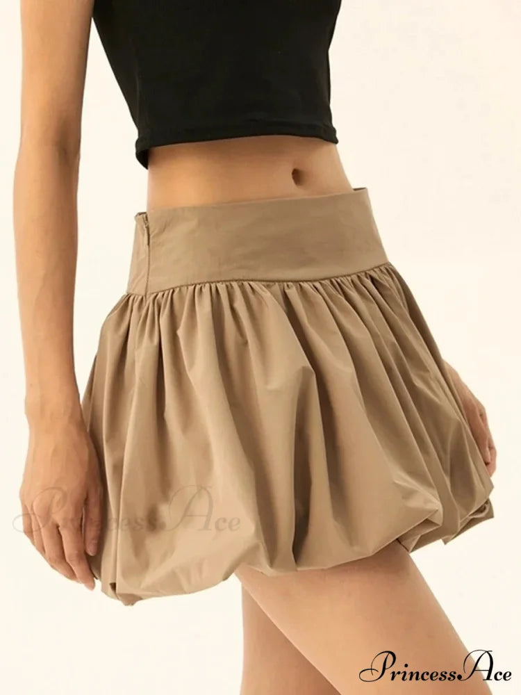 Puffy Frill Hem Pleated Skirt