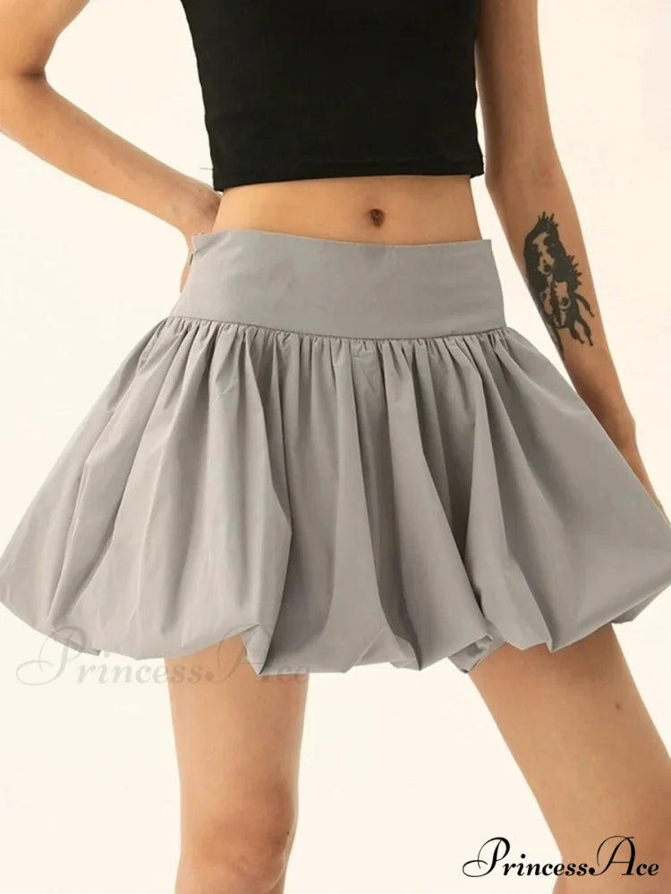 Puffy Frill Hem Pleated Skirt