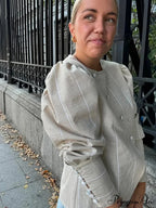 Puffy Sleeve Slanted Button Striped Top