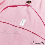 Pure Color Single Row Buttons V-Neck Dress