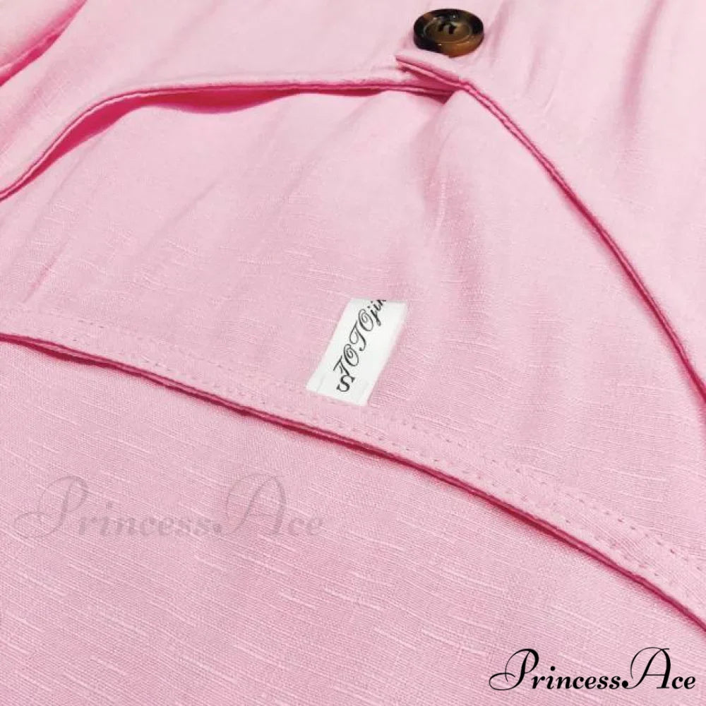 Pure Color Single Row Buttons V-Neck Dress