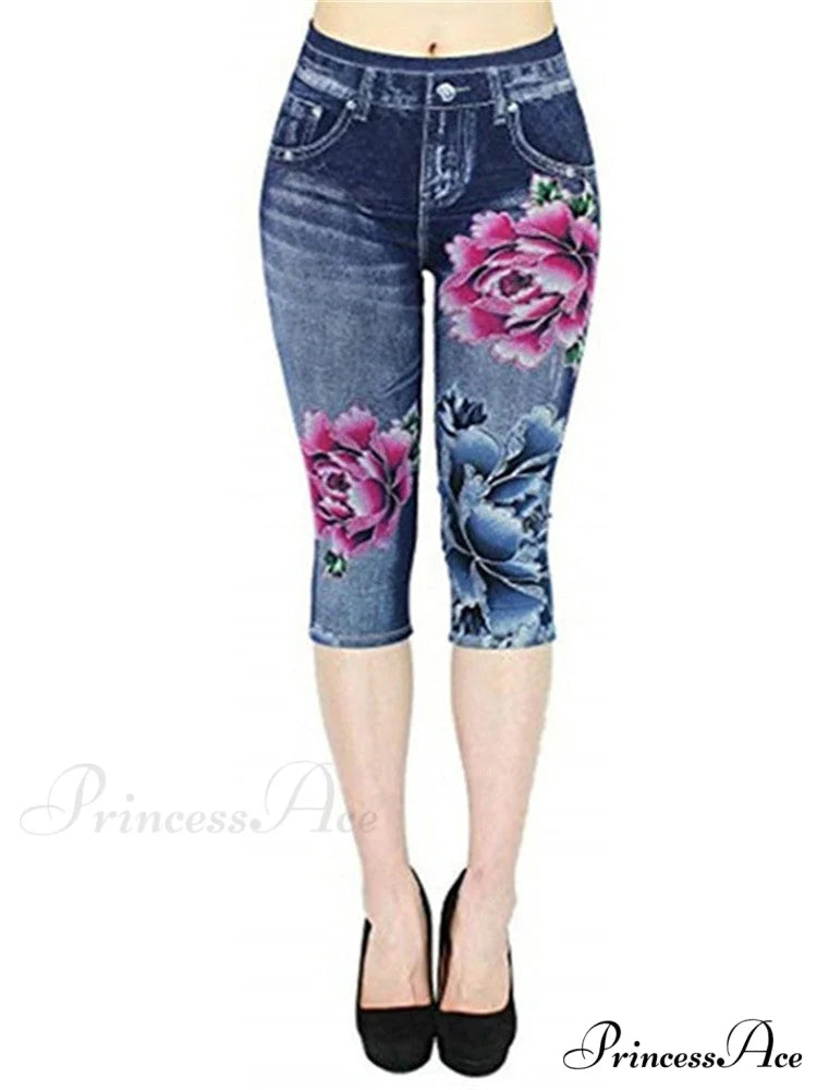 Push Up Flower Printed Capri Pants