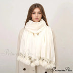Rabbit Fur Ball Cashmere Pompom Oversize Blanket Scarf for Women