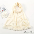 Rabbit Fur Ball Cashmere Pompom Oversize Blanket Scarf for Women