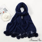 Rabbit Fur Ball Cashmere Pompom Oversize Blanket Scarf for Women