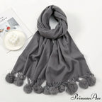 Rabbit Fur Ball Cashmere Pompom Oversize Blanket Scarf for Women