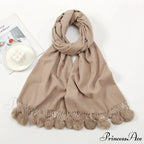Rabbit Fur Ball Cashmere Pompom Oversize Blanket Scarf for Women