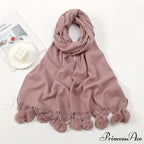 Rabbit Fur Ball Cashmere Pompom Oversize Blanket Scarf for Women