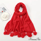 Rabbit Fur Ball Cashmere Pompom Oversize Blanket Scarf for Women