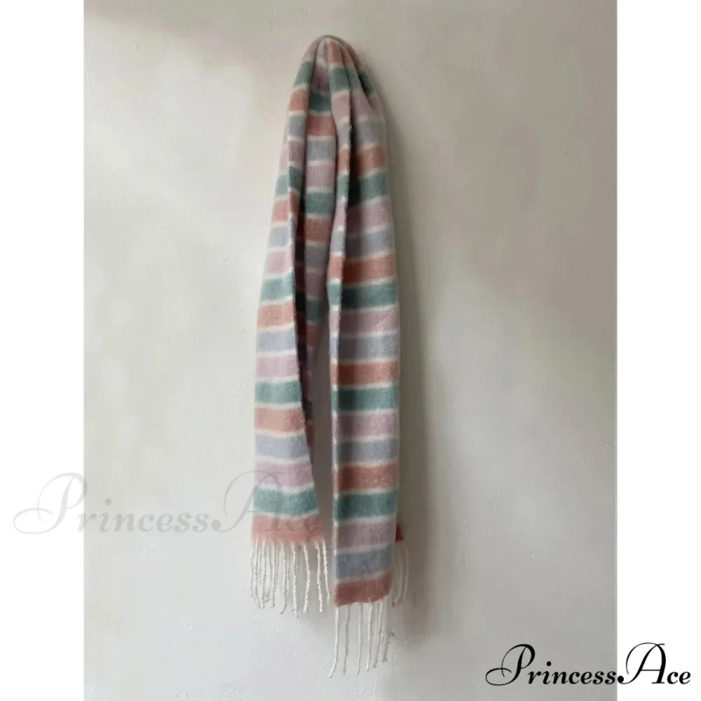 Rainbow Striped Thick Muffler Scarf for Autumn/Winter Warmth