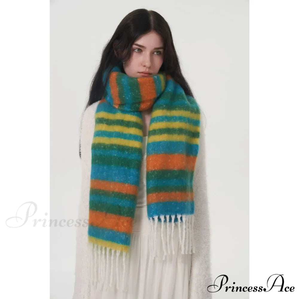 Rainbow Striped Thick Muffler Scarf for Autumn/Winter Warmth
