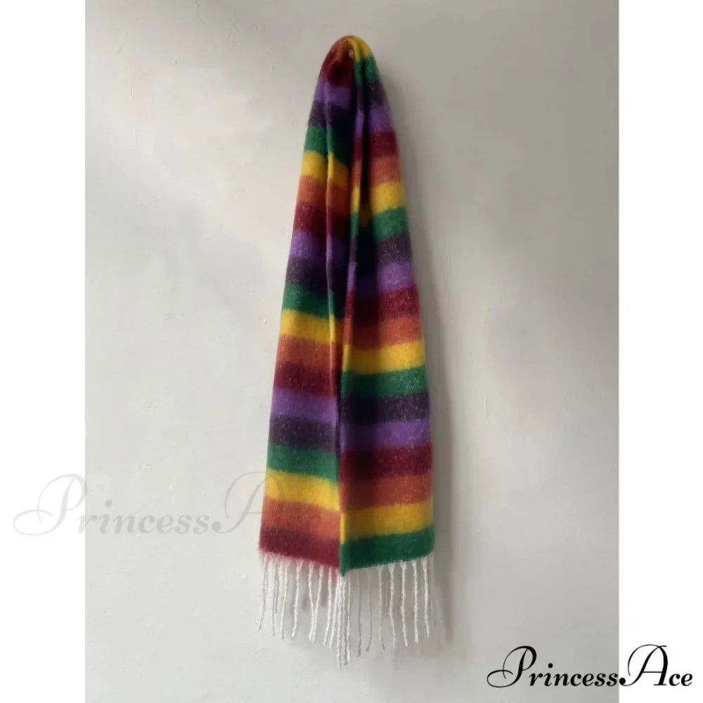 Rainbow Striped Thick Muffler Scarf for Autumn/Winter Warmth