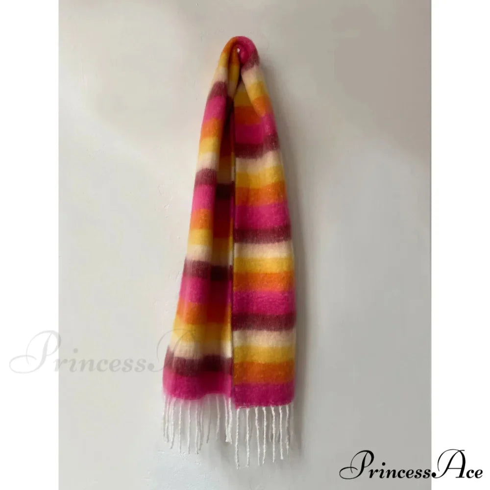 Rainbow Striped Thick Muffler Scarf for Autumn/Winter Warmth