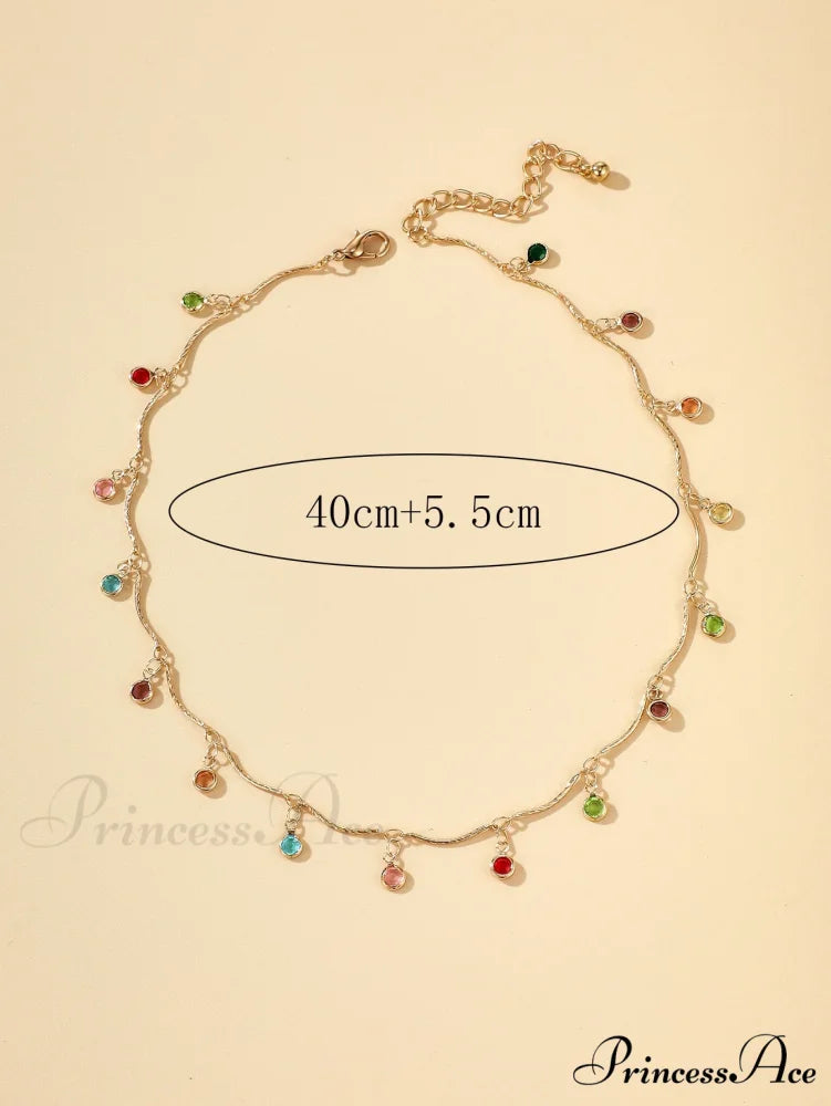 Random Color Rhinestone Charm Necklace