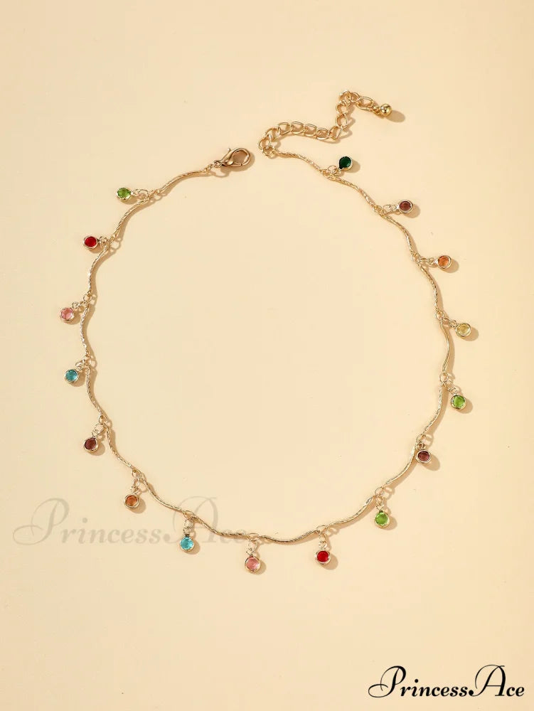 Random Color Rhinestone Charm Necklace