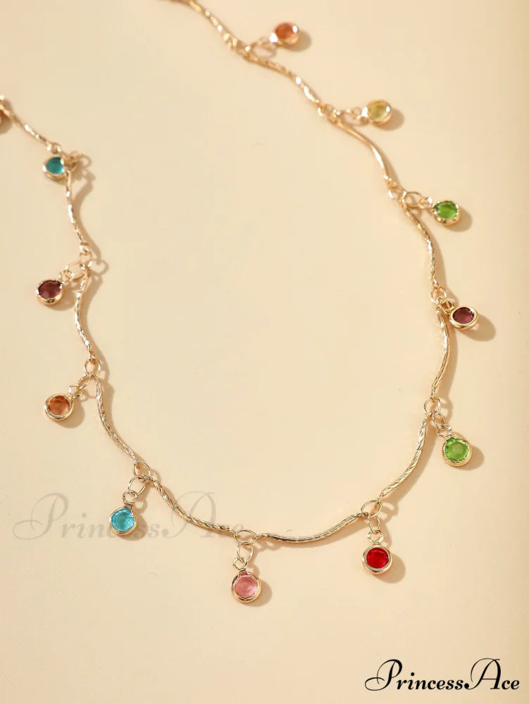 Random Color Rhinestone Charm Necklace