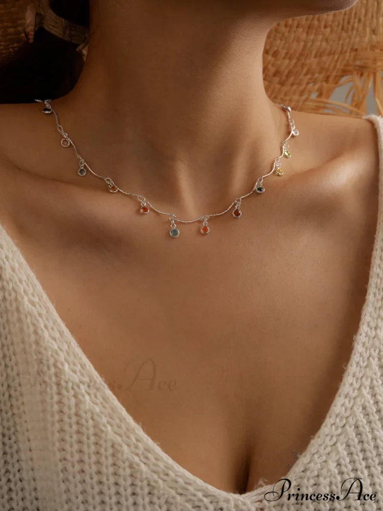 Random Color Rhinestone Charm Necklace