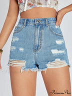 Raw Hem Distressed Denim Shorts