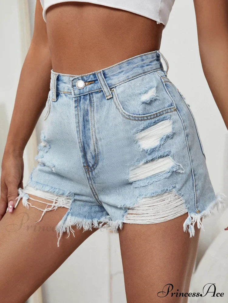 Raw Hem Distressed Denim Shorts