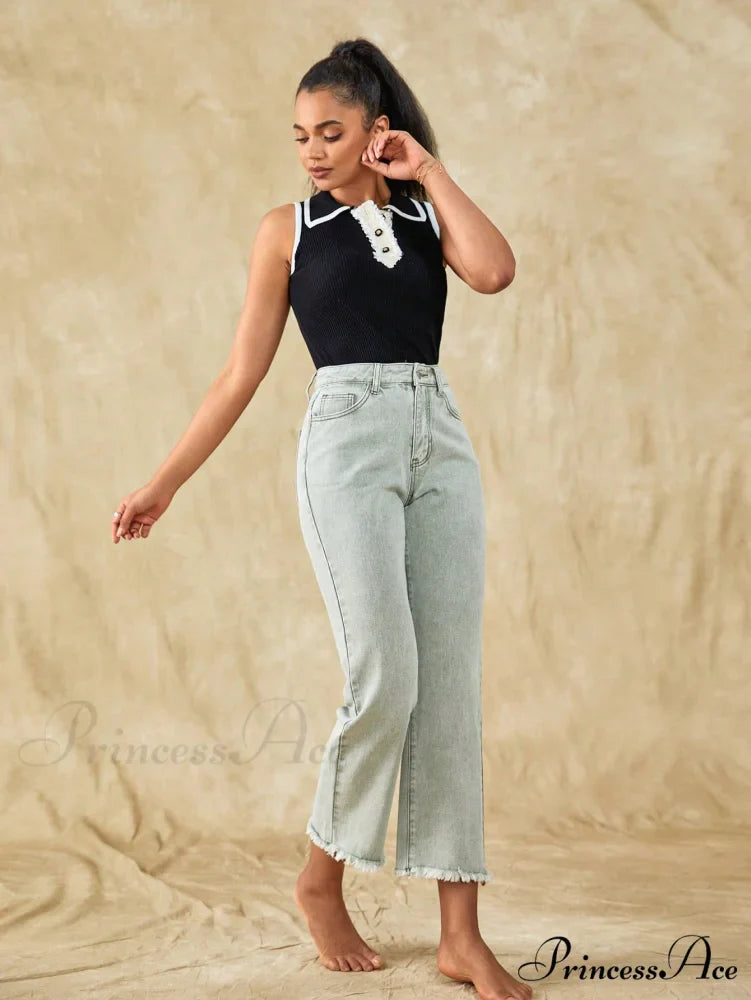 Raw Hem Straight Leg Jeans