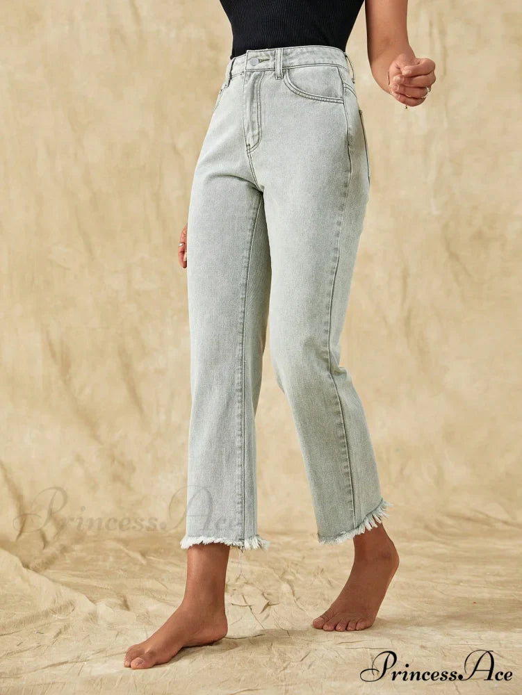 Raw Hem Straight Leg Jeans