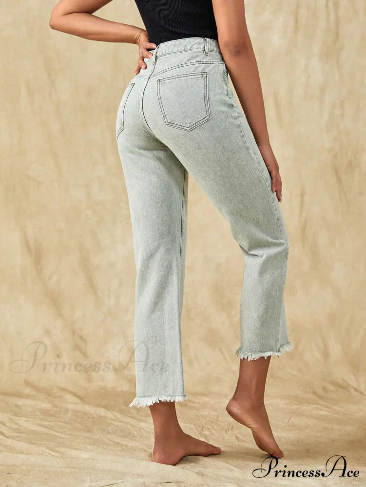 Raw Hem Straight Leg Jeans