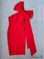 Red Asymmetrical Bandage Evening Dress with Ruffle Split - Bodycon Christmas Party Dress