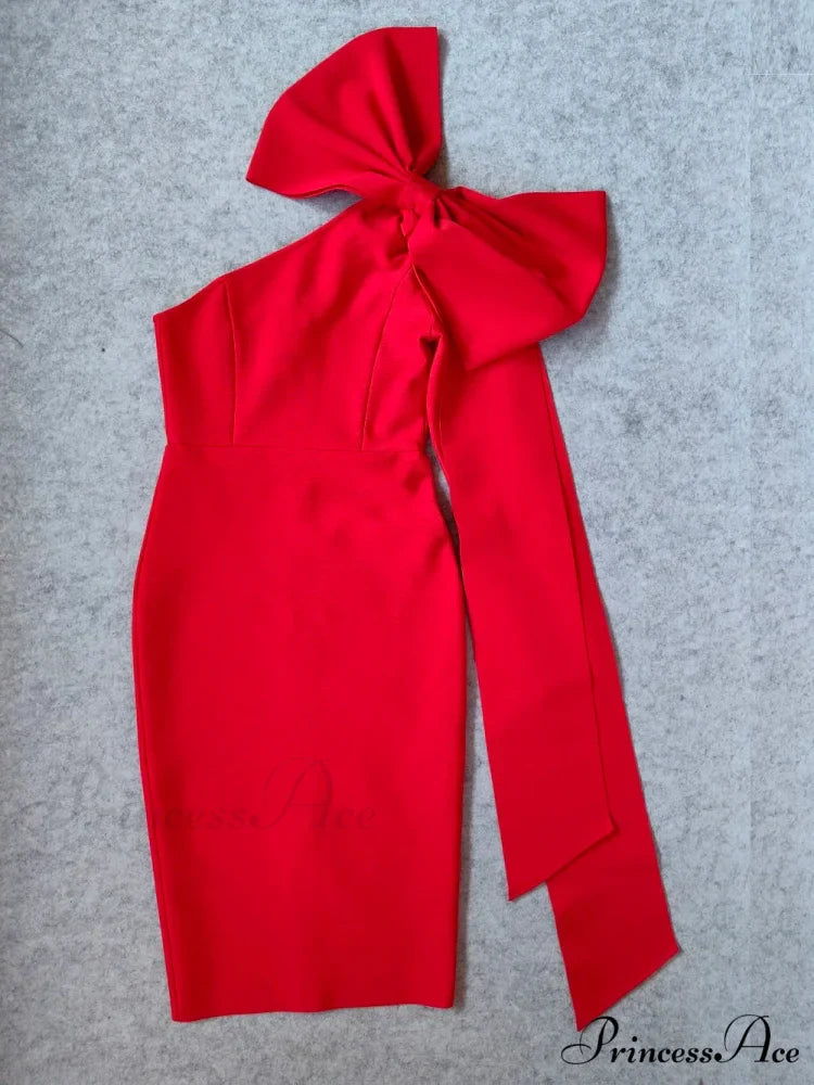 Red Asymmetrical Bandage Evening Dress with Ruffle Split - Bodycon Christmas Party Dress