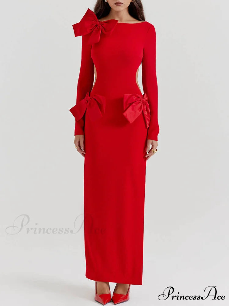 Red Bow Stylish Maxi Dress