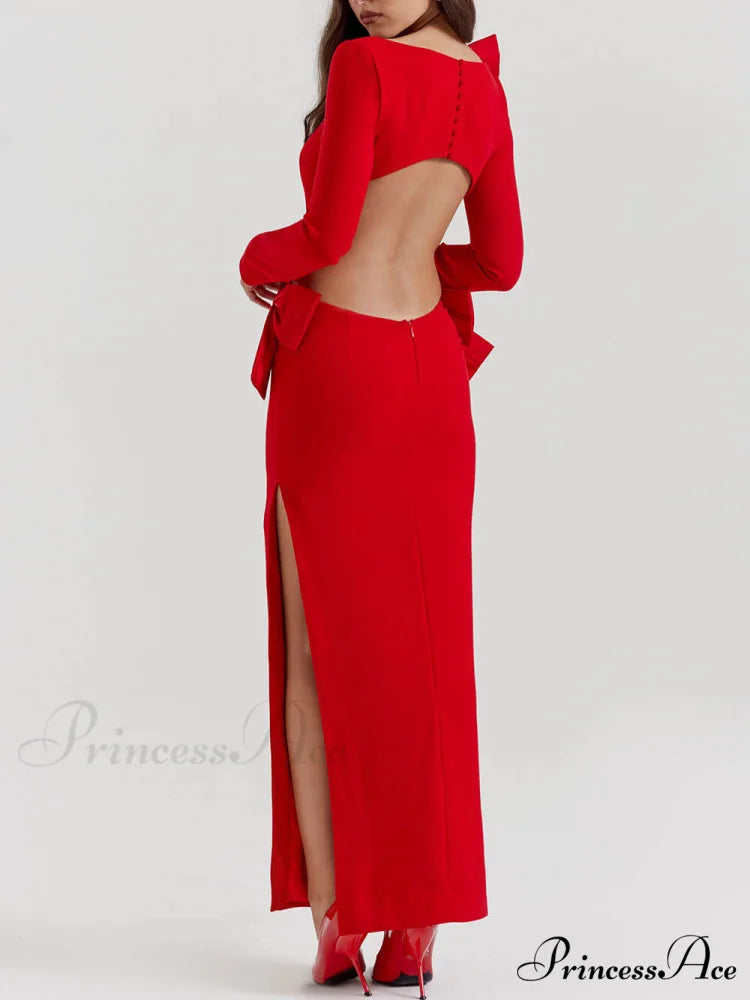 Red Bow Stylish Maxi Dress