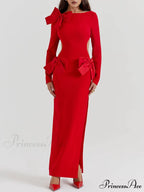 Red Bow Stylish Maxi Dress