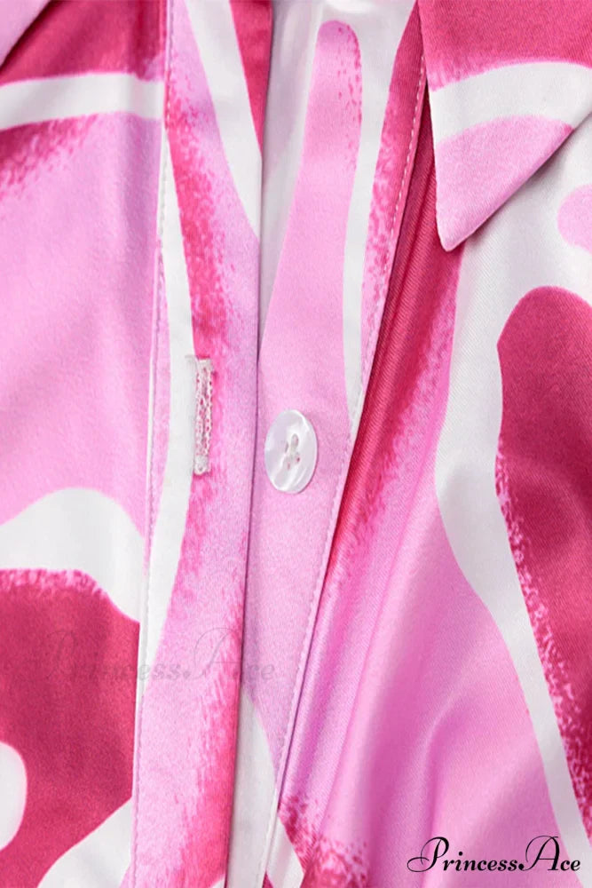 Red Button-Front Printed Shirt Dress