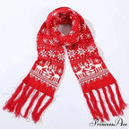 Red Cartoon Reindeer Snowflake Warm Scarf for Christmas