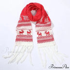 Red Cartoon Reindeer Snowflake Warm Scarf for Christmas