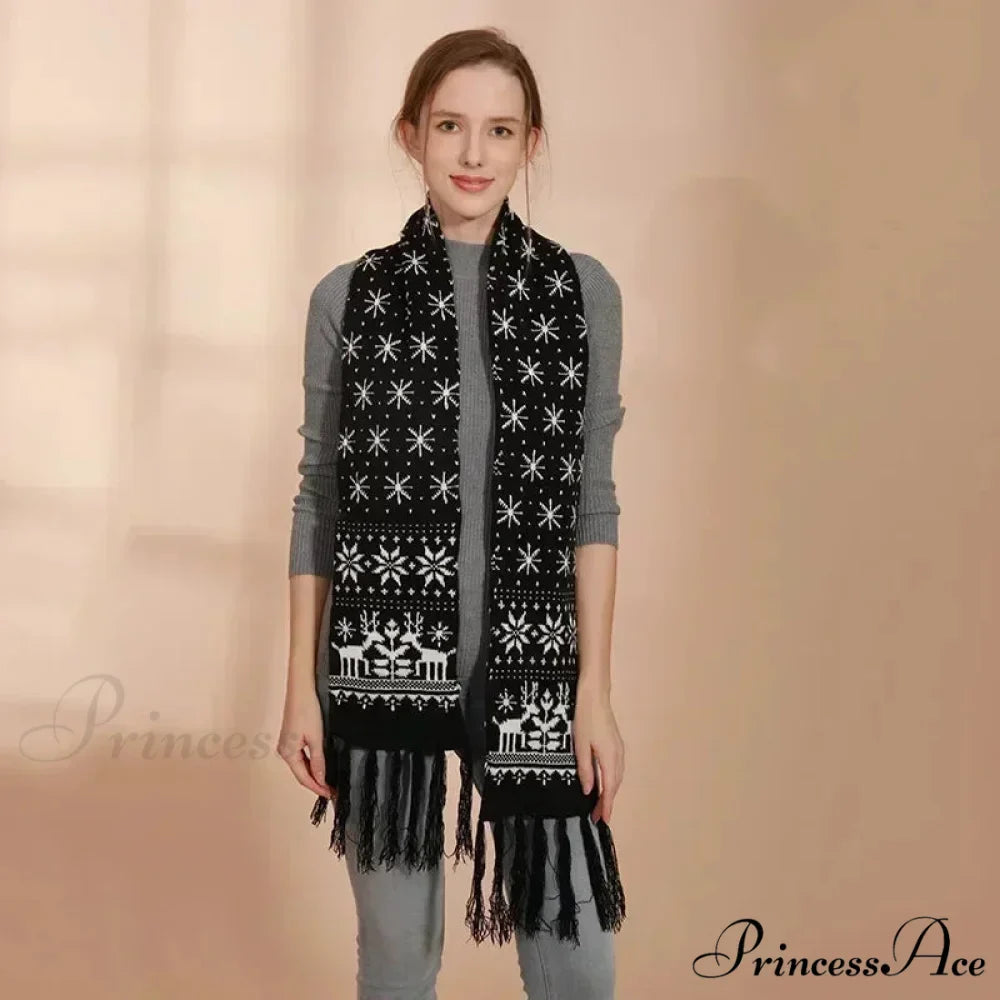 Red Cartoon Reindeer Snowflake Warm Scarf for Christmas