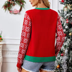 Red Casual Letter Jacquard V-Neck Cardigan