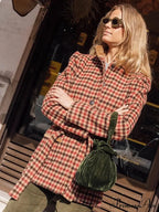 Red Checked Wool Jacket with Belt Coat