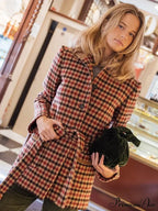 Red Checked Wool Jacket with Belt Coat