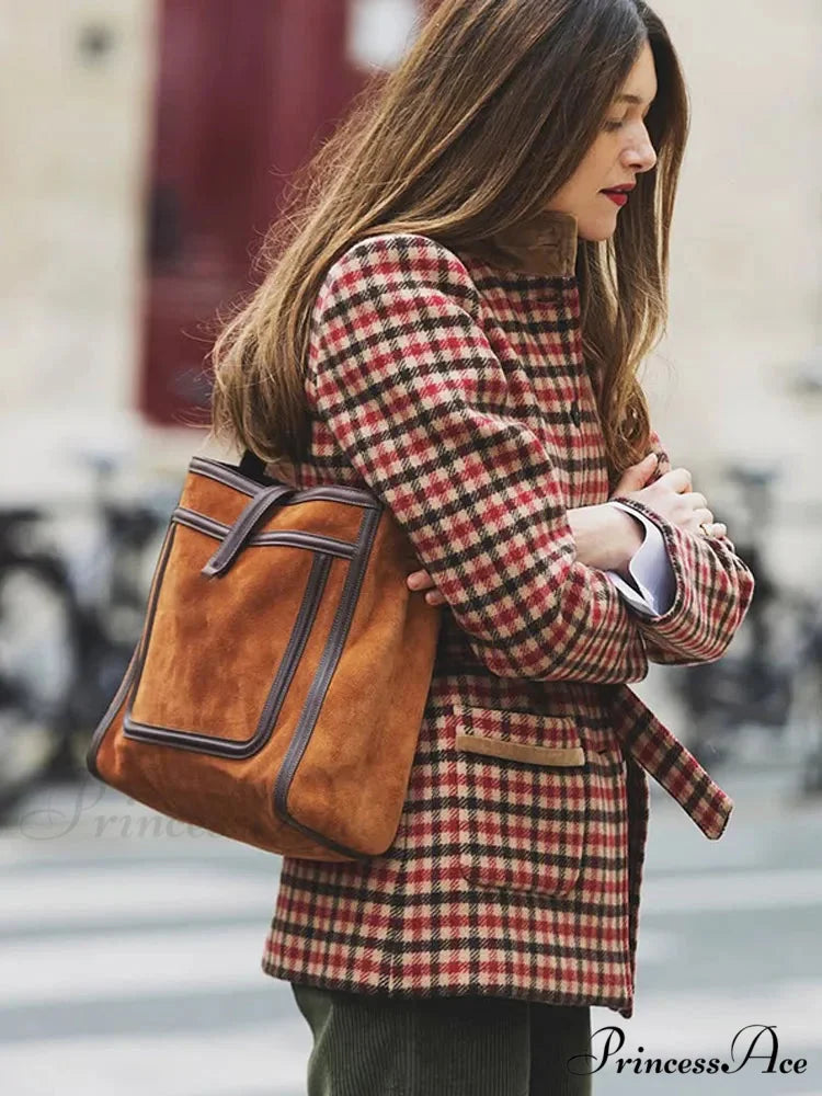 Red Checked Wool Jacket with Belt Coat
