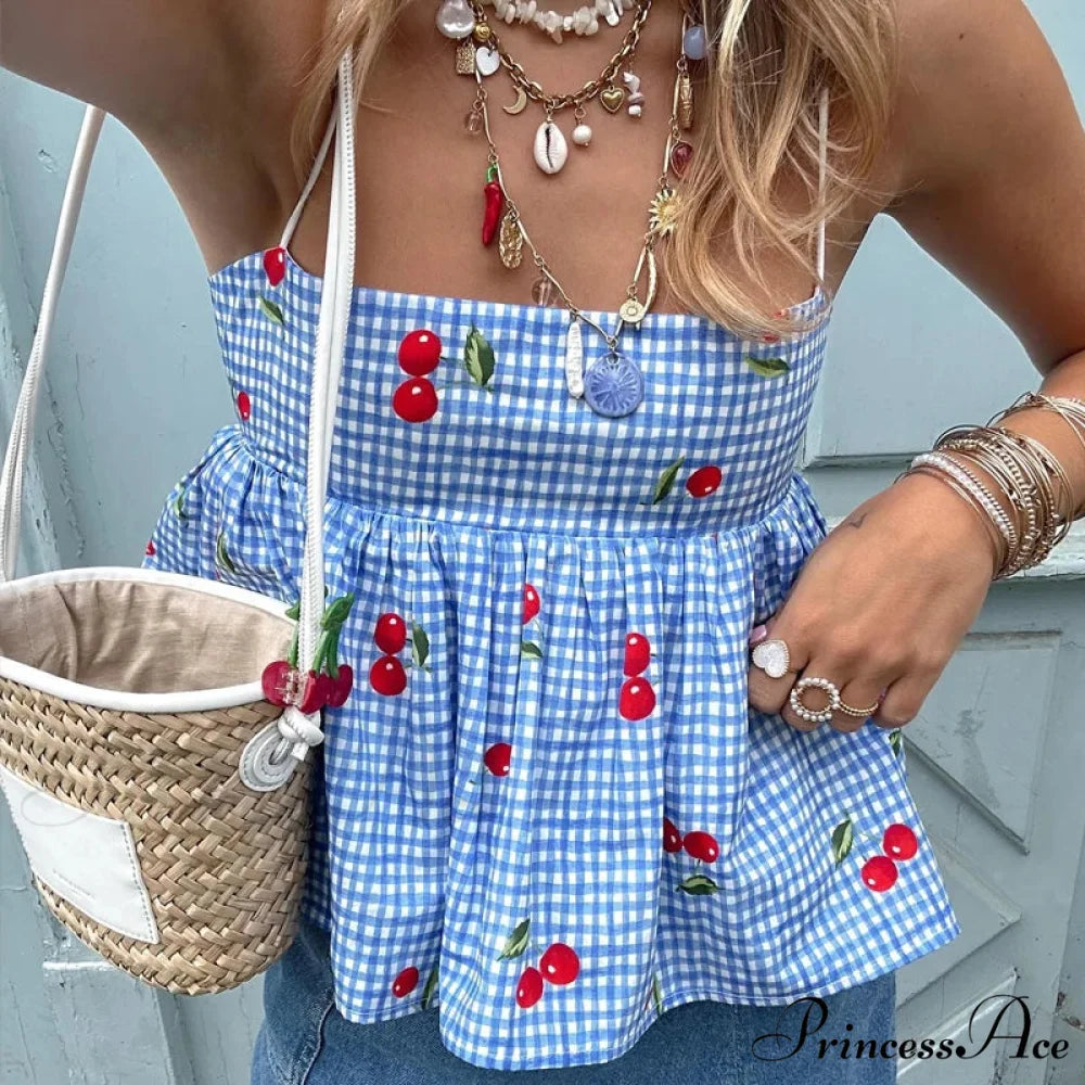 Red Checkered Flared Crop Top